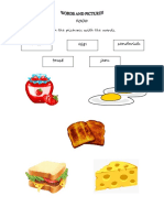 Cheese Eggs Sandwich Toast Jam: Draw Lines To Match The Pictures With The Words