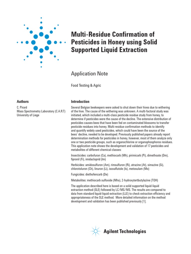 Multi residue confirmation of pesticides in honey using solid supported