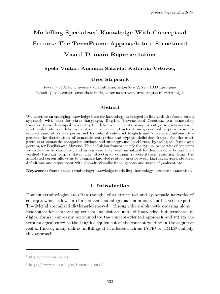 Modelling Specialized Knowledge With Conceptual Frames The Termframe