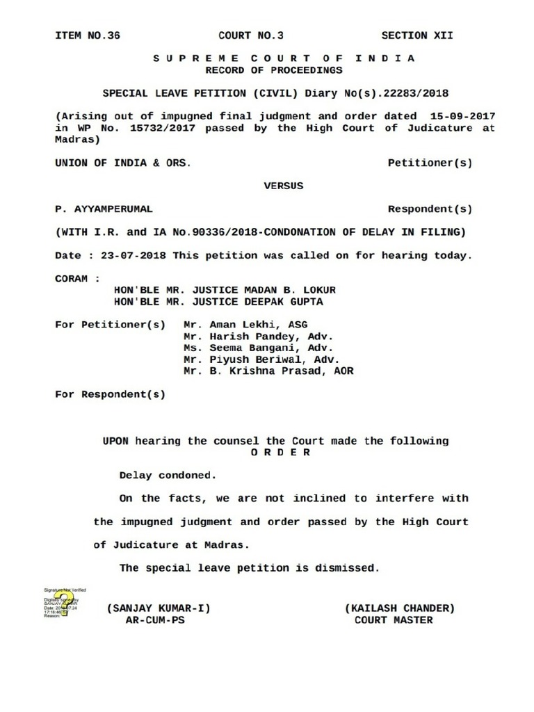 Supreme Court Judgment in SLP 22283 of 2018 | PDF | Judgment (Law ...