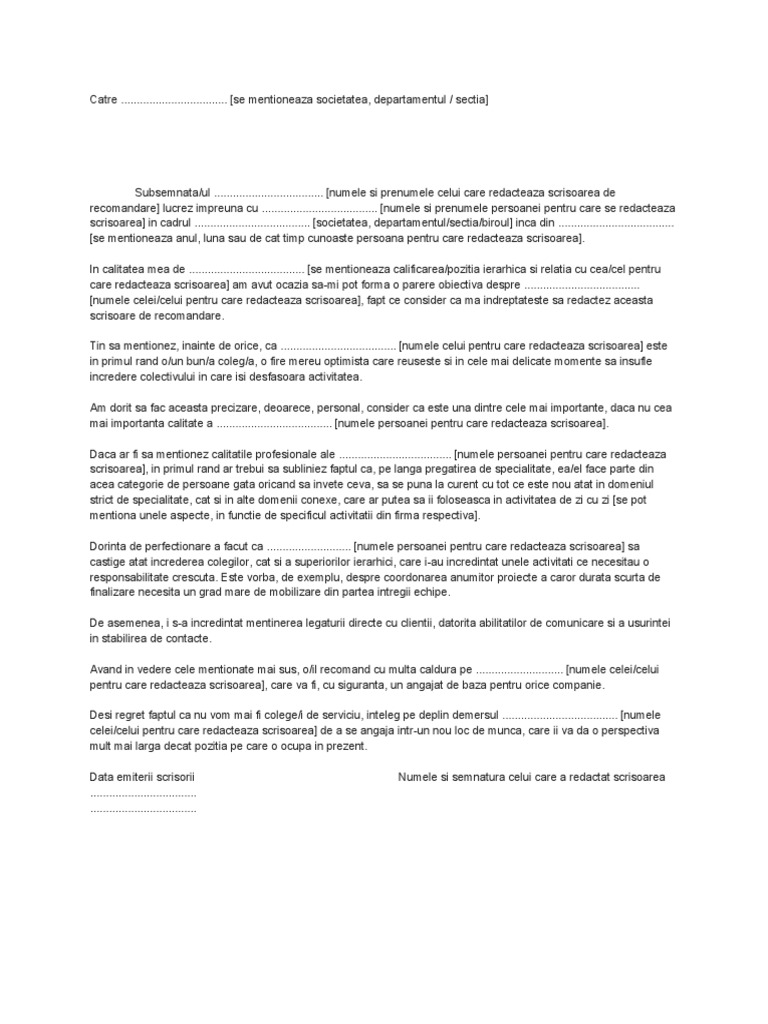 Scrisoare De Recomandare