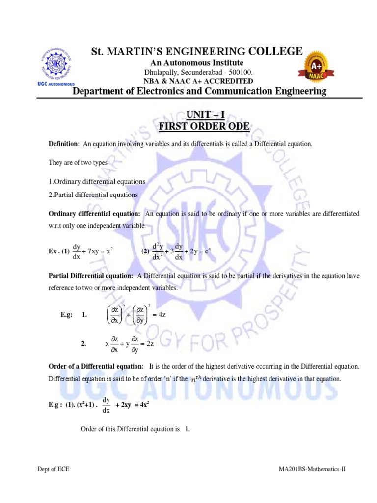 Unit I Ii Iii Differential Equations Equations