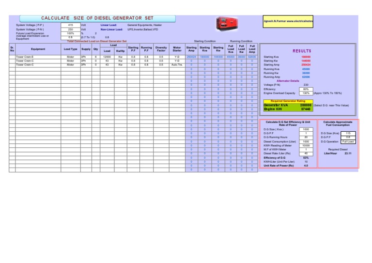 D.G Size Calculation (22.8.12) PDF Energy Technology Electric Power
