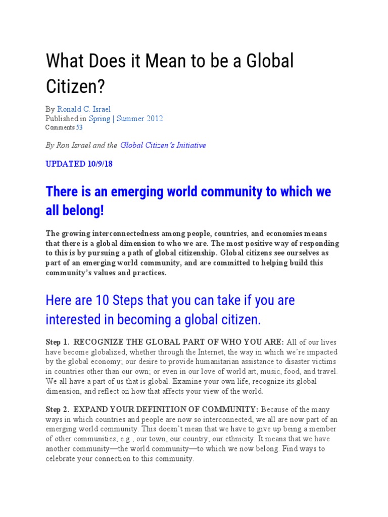 What Does It Mean To Be A Global Citizen PDF Community Value (Ethics)