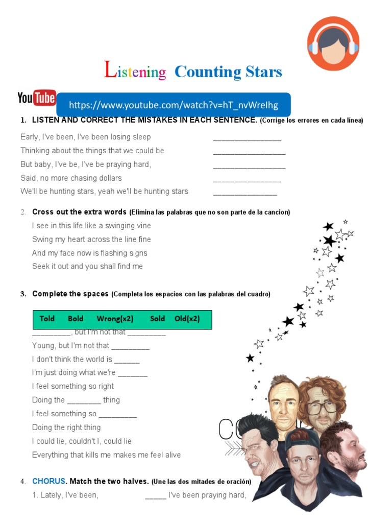 Counting Stars: 1. Listen and Correct The Mistakes in Each Sentence ...