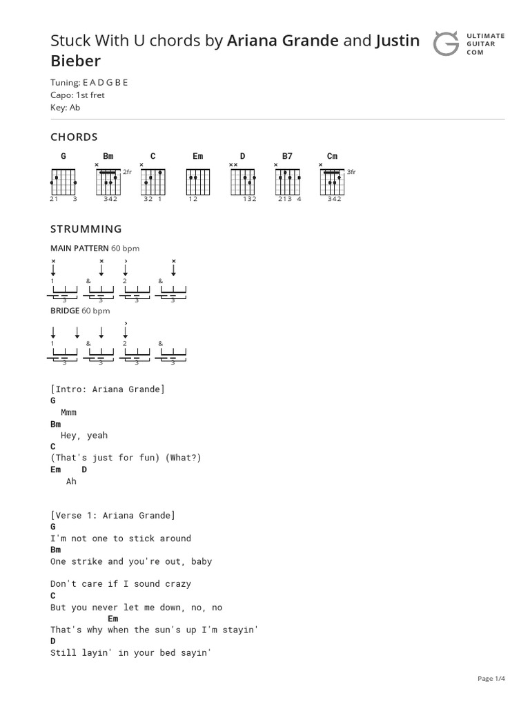 Stuck With U Chords By Ariana Grandetabs At Ultimate Guitar Archive Pdf Song Structure Elements Of Music