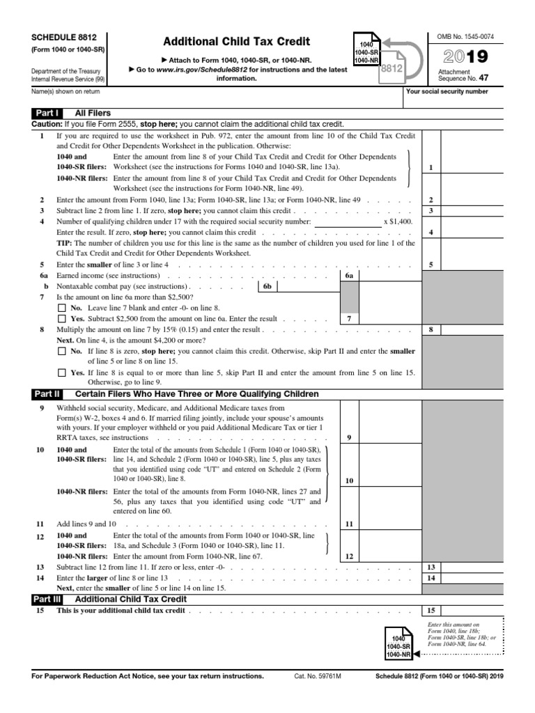 Additional Child Tax Credit: Schedule 8812 | PDF | Irs Tax Forms | Taxation