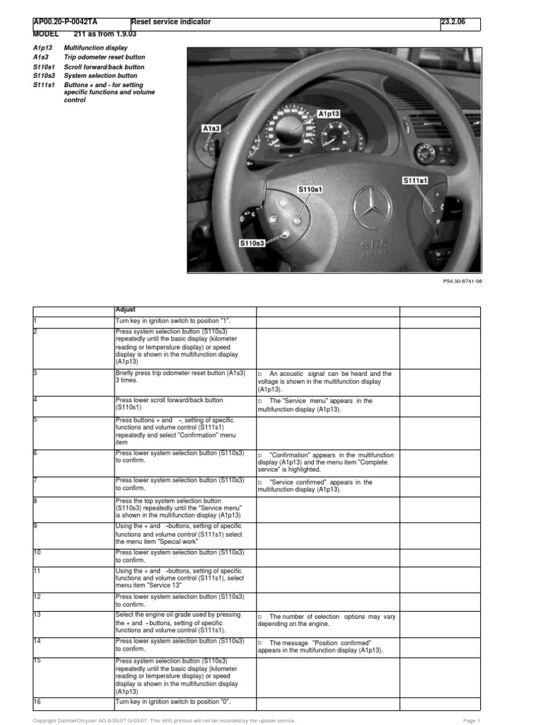 W211 Reset Service Indicator | PDF