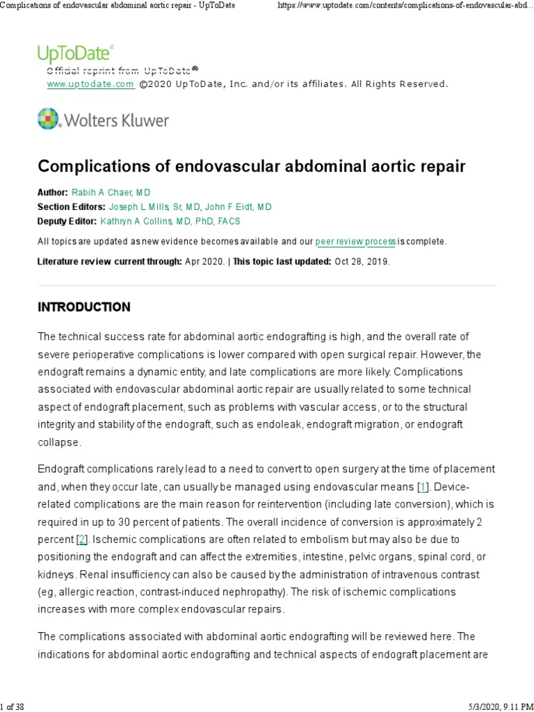 Complications of Endovascular Abdominal Aortic Repair - UpToDate | PDF ...
