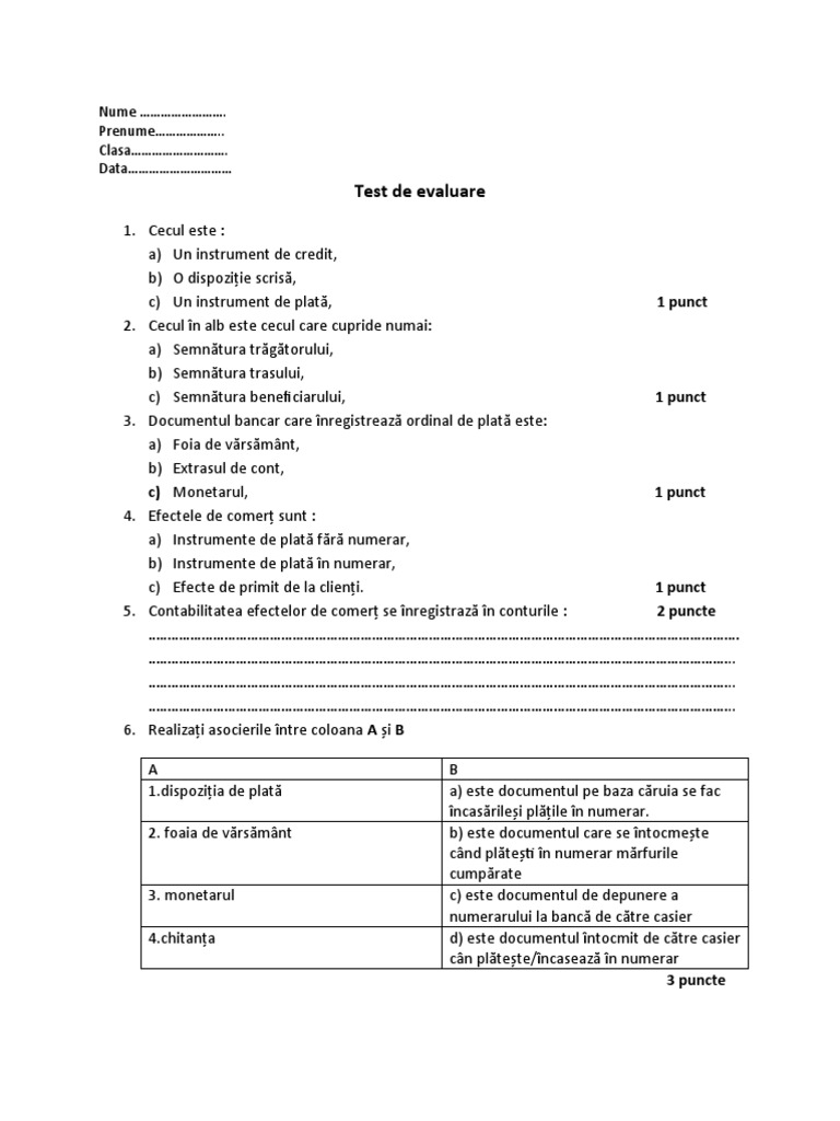 Test Instrumente de Plată | PDF
