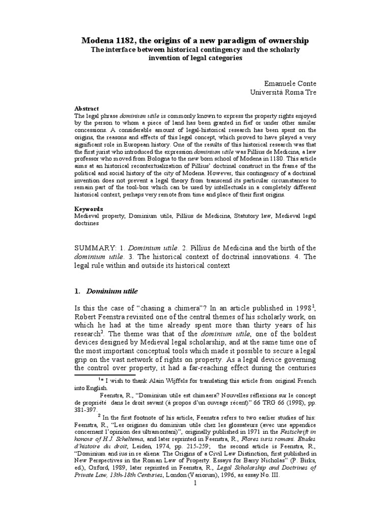 The Origins of the Legal Concept of Dominium Utile Unraveling the