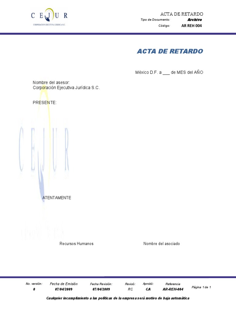 Acta de Retardo Laboral | PDF