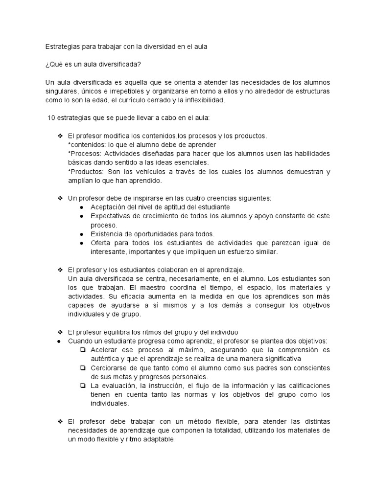 Trabajo Practico N°1 Estrategias para Trabajar Con La Diversidad en El ...