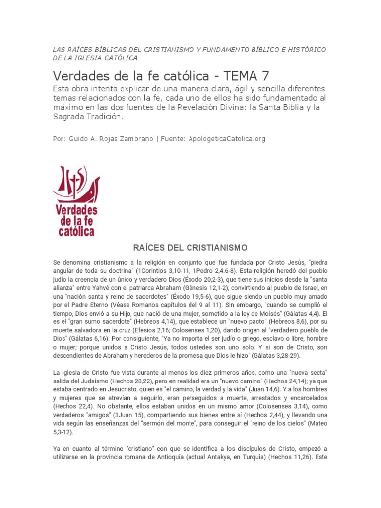 Raíces Bíblicas de la Iglesia Católica | PDF | Iglesia Católica | Biblia