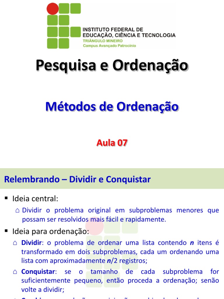 PO (Ordenação - Merge e Quick Sort), PDF, Algoritmos