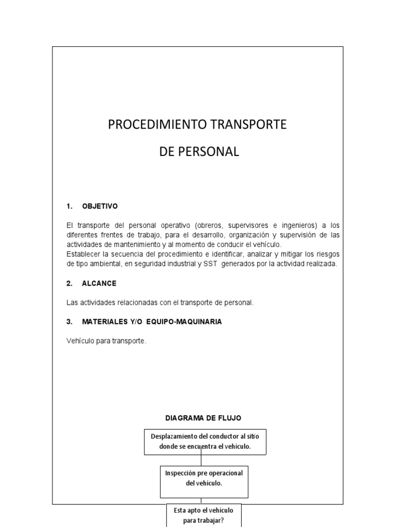 Procedimiento de Transporte de Personal PDF Transporte Logística