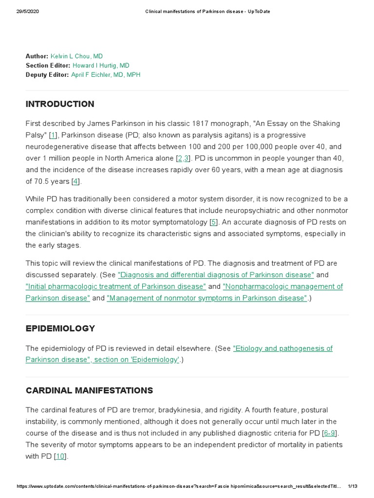 Clinical Manifestations of Parkinson Disease UpToDate PDF