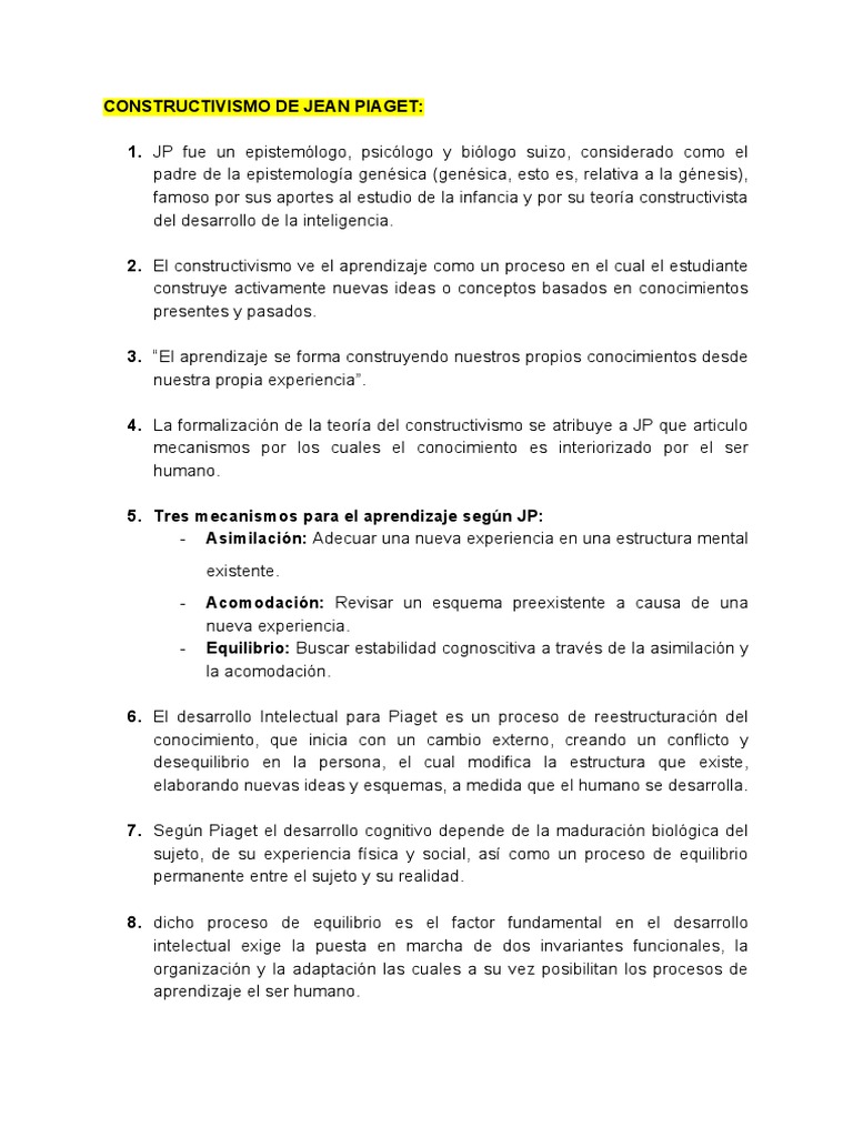 Constructivismo de Jean Piaget | PDF | Constructivismo (filosofía de la ...