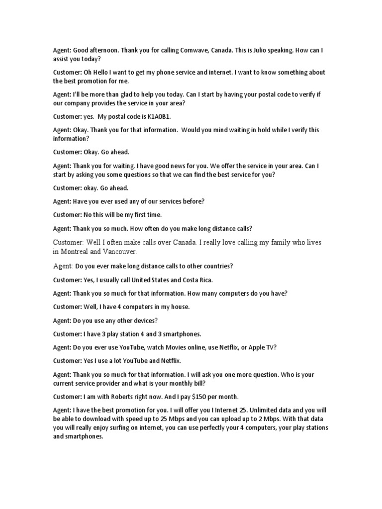 Comwave Inbound Call Script Example | PDF | Computing And Information ...