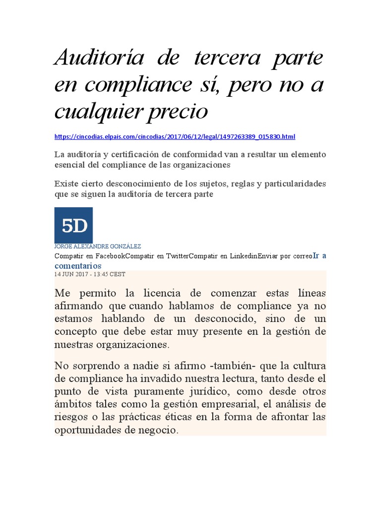 Auditoria de Tercera Parte en Compliance | PDF | Auditoría | Contralor