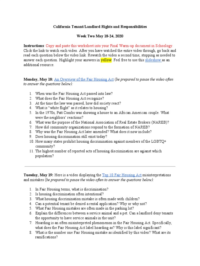California Tenant Rights and Fair Housing | PDF | Equality Rights ...