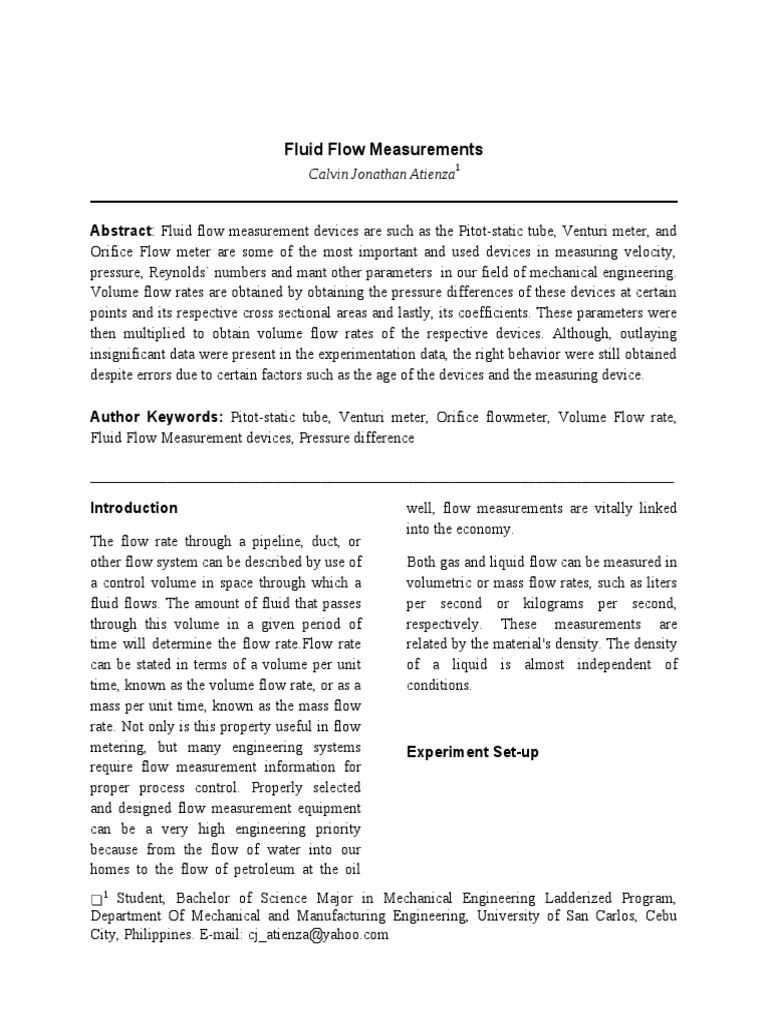 Analysis of Fluid Flow Measurement Devices Through Experimental