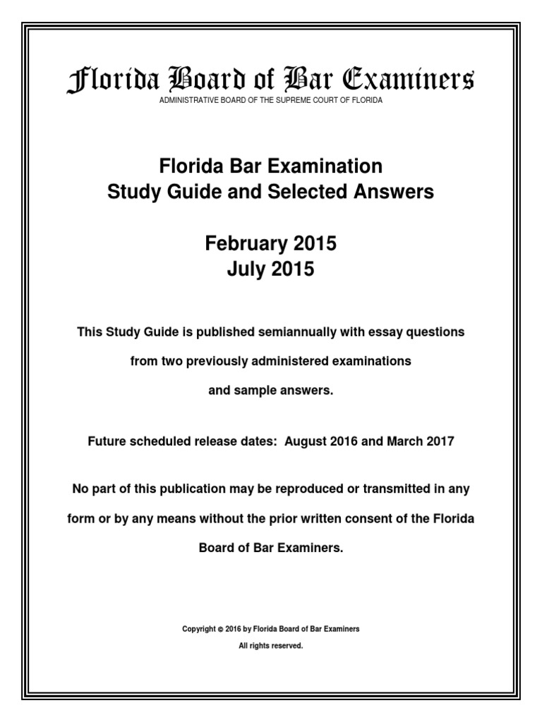 Florida Board of Bar Examiners Florida Bar Examination Study Guide and