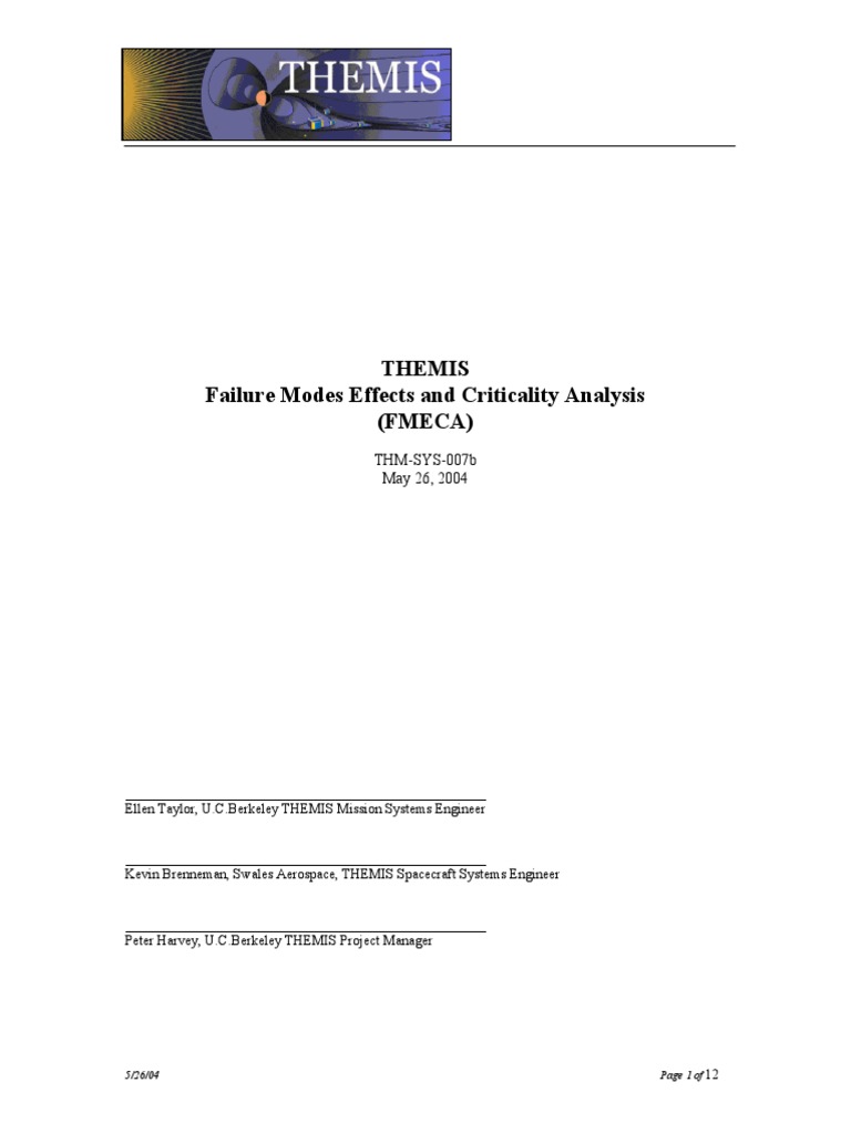 THEMIS Mission FMECA Analysis Report | PDF | Reliability Engineering ...