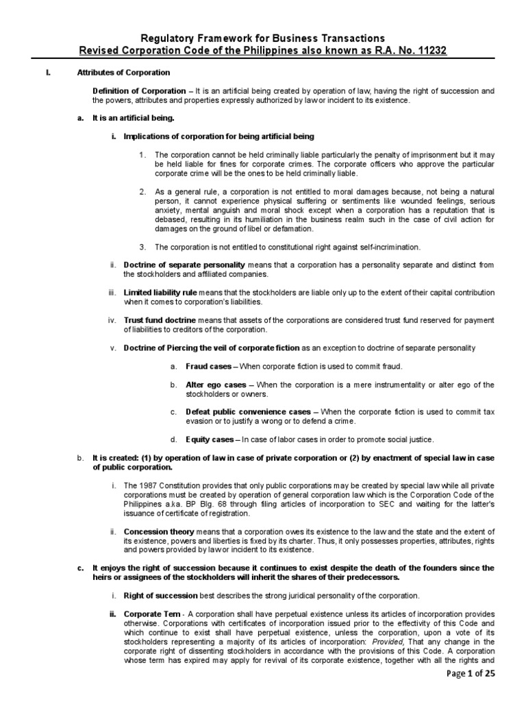 Overview of Revised Corporation Code | PDF | Preferred Stock | Corporations