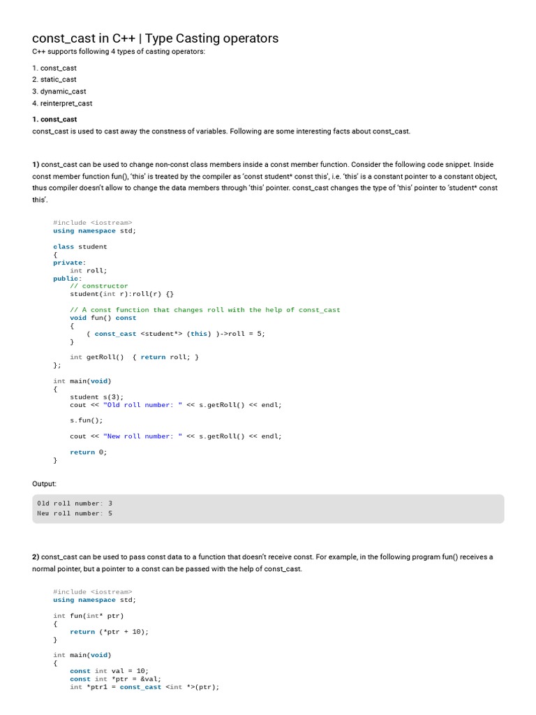 Const - Cast in C++ - Type Casting Operators: #Include | PDF | Software ...