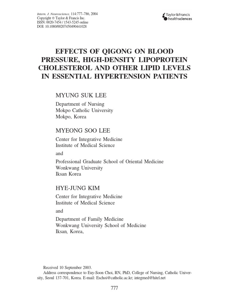 Qigong and Blood Pressure Cholesterol | PDF | High Density Lipoprotein ...
