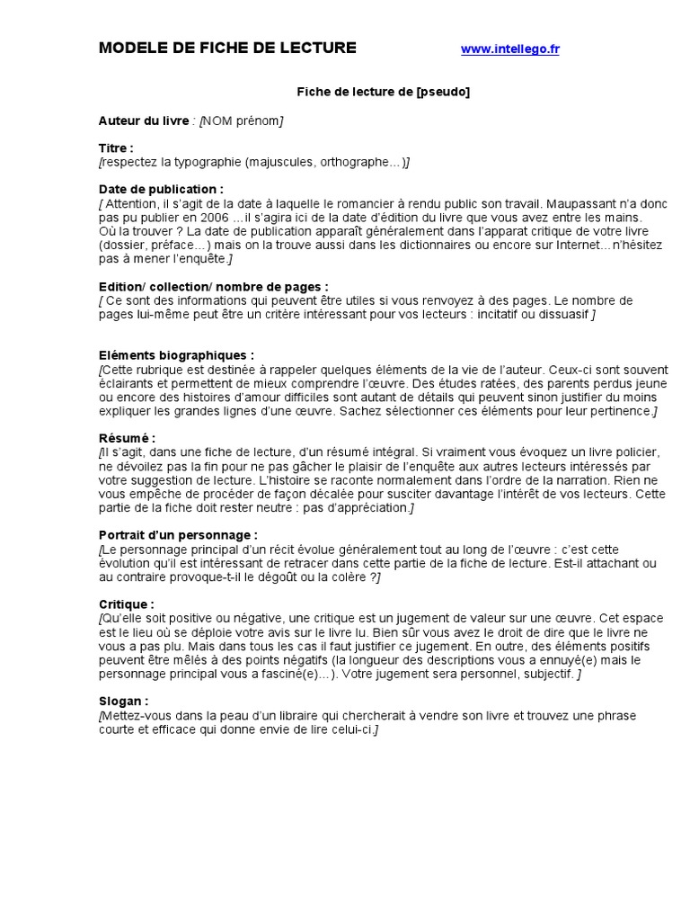 Modèle de fiche de lecture simple | PDF | Livres | Édition, image size:768x1024