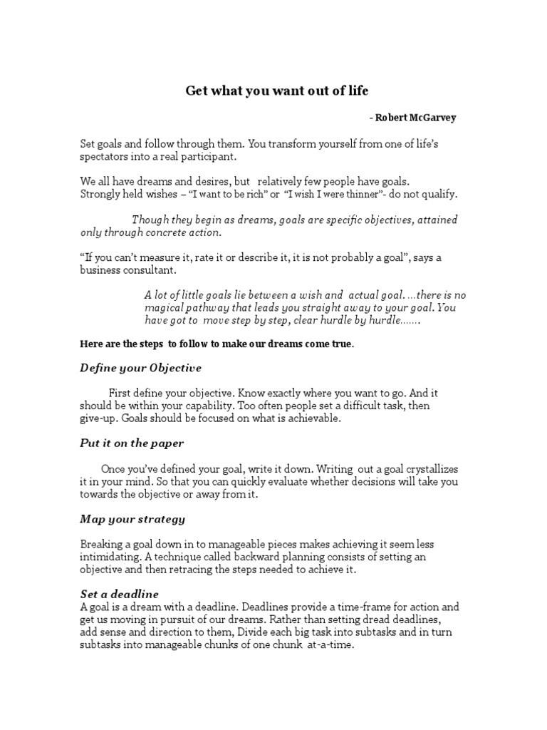 Get What You Want Out of Life Download Free PDF Goal
