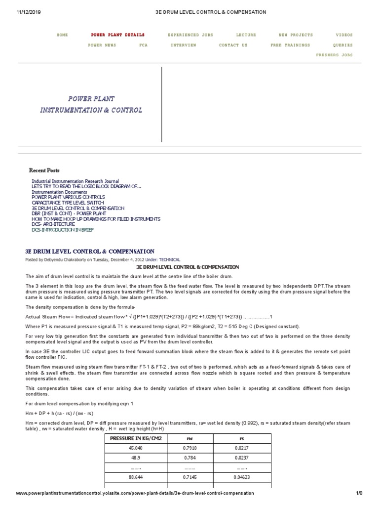 3e Drum Level Control & Compensation PDF Instrumentation Electrical Engineering