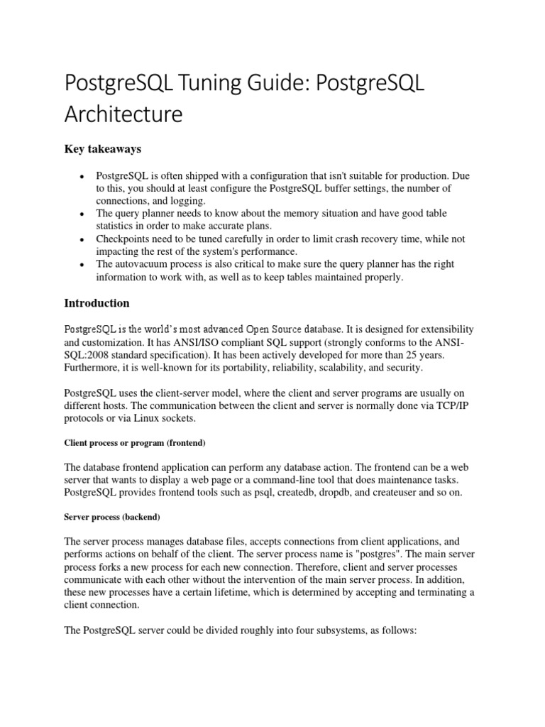 Postgresql Tuning Guide: Postgresql Architecture: Key Takeaways | PDF ...