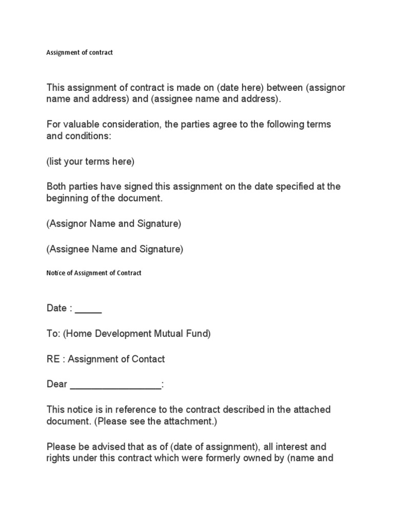 Contract Assignment Notice Template | PDF | Politics | Law