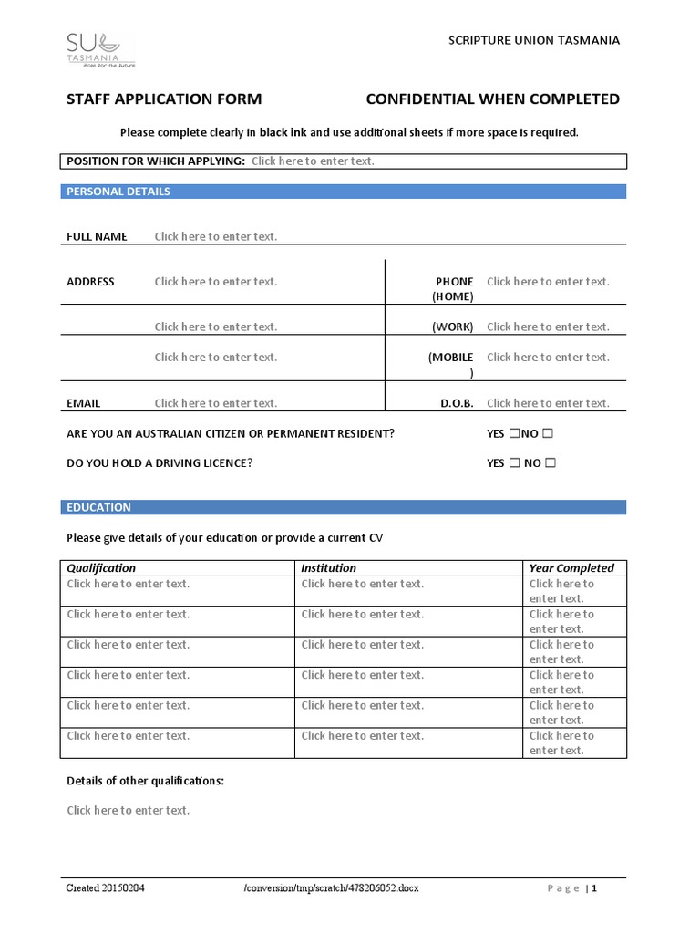 Staff Application Form - Online Version 20150206 | PDF | Faith ...