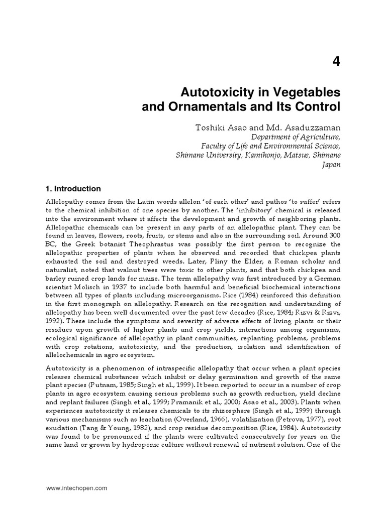 Autotoxicity in Vegetables and Ornamentals and Its Control: Toshiki ...