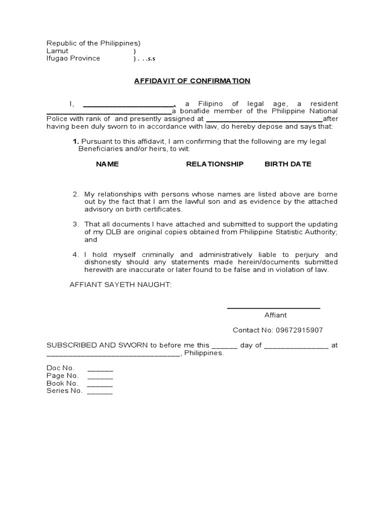 Affidavit of Confirmation PDF