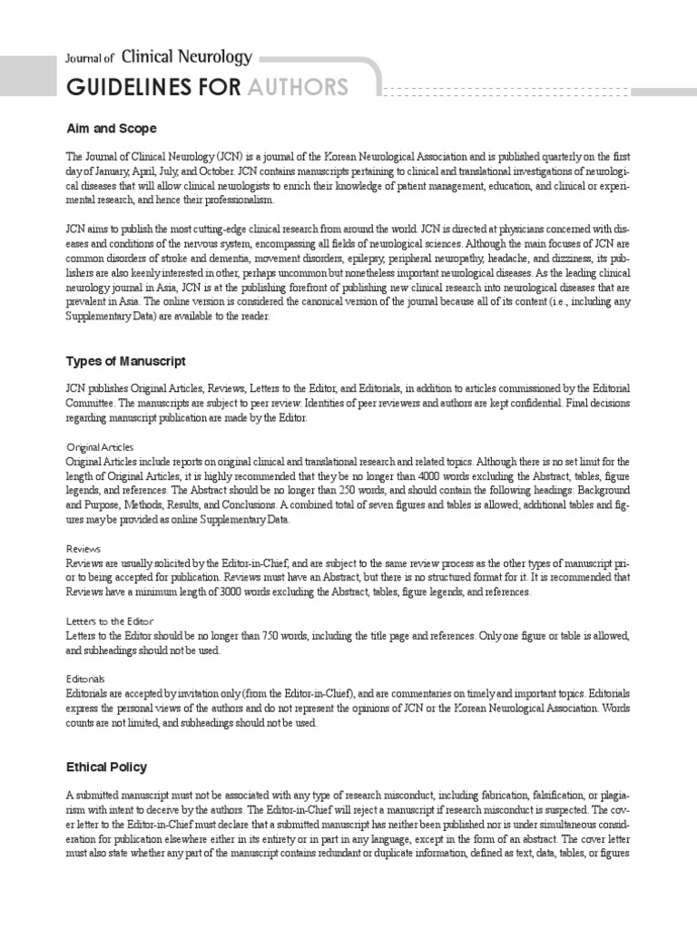 JCN Guideline For Authors | PDF | Neurology