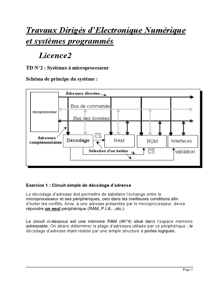 Quel Type De Microposseseur Pour Une Schema Simple Entree Sortie TD - N°2 - EN - Systèmes À Microprocesseur PDF | PDF | Mémoire vive |  Mémoire (informatique)