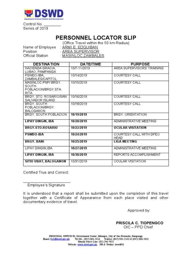 Personnel Locator Slip Destination Date/Time Purpose PDF