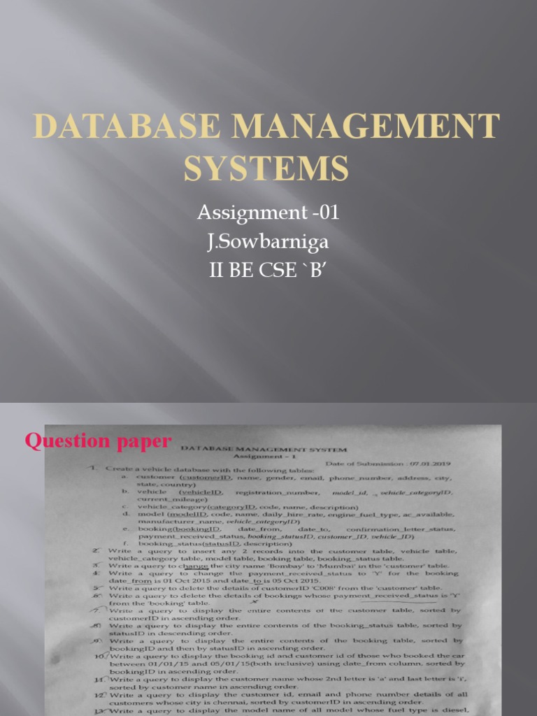 Database Management Systems: Assignment - 01 J.Sowbarniga Ii Be Cse 'B ...
