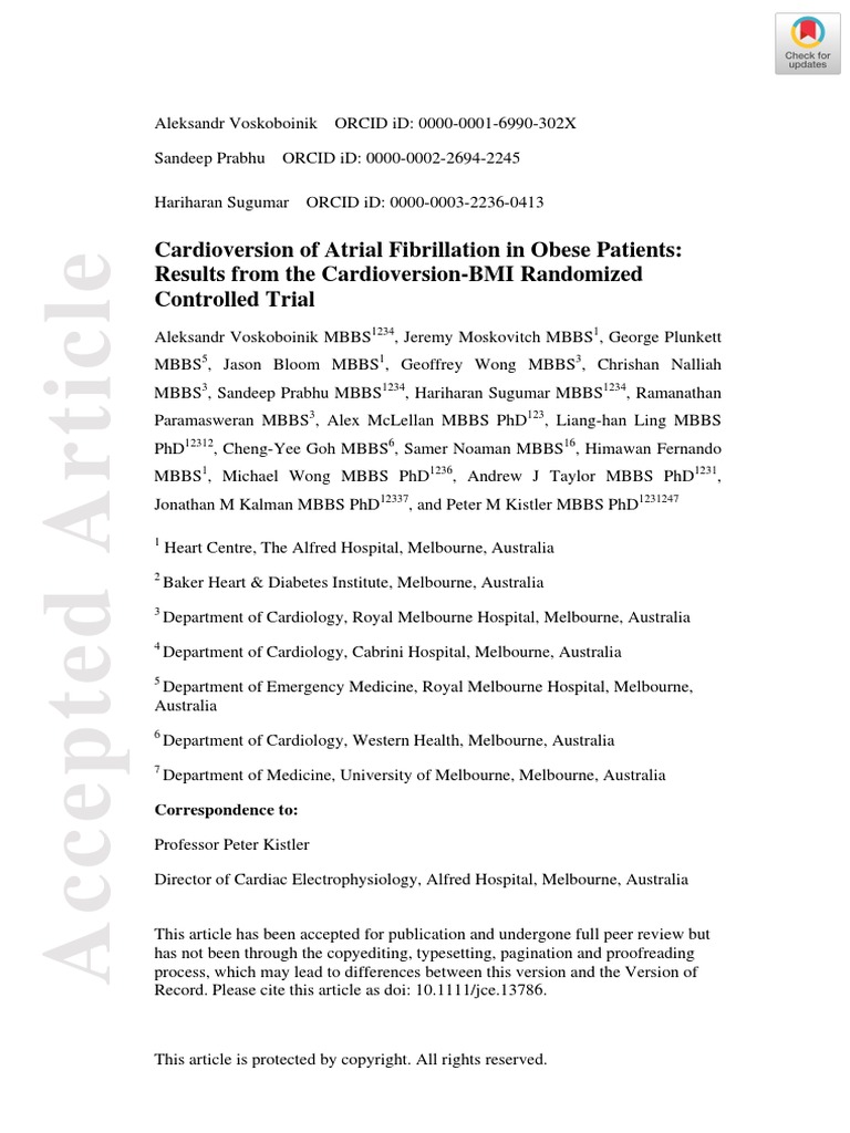 Cardioversion of Atrial Fibrillation in Obese Patients: Results From ...