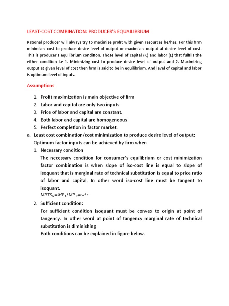 LEAST Cost Combination PDF Labour Economics Economic Equilibrium