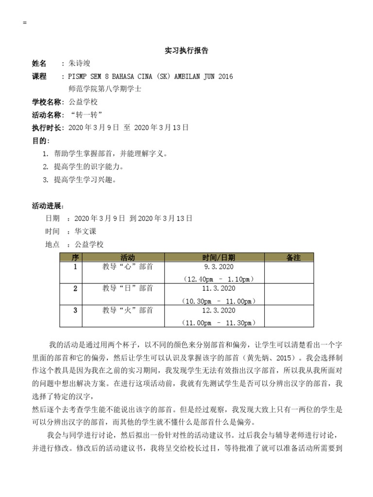 实习执行报告