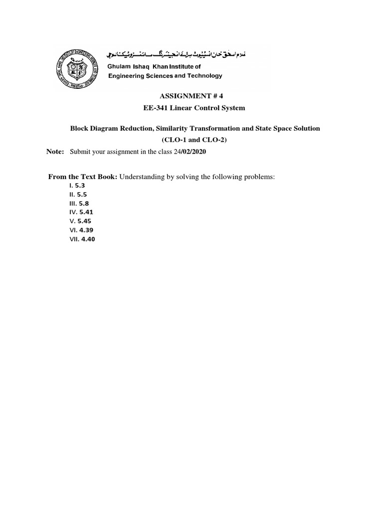 EE-341 Linear Control System Assignment | PDF