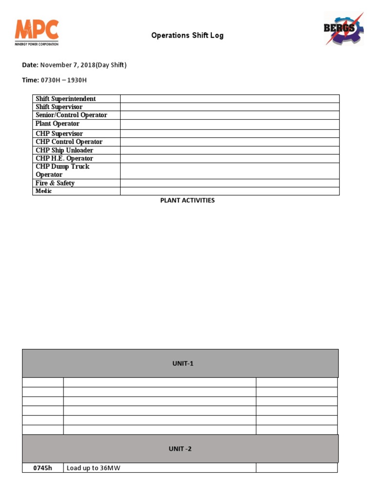 Operations Shift Log - Nov 7, 2018 | PDF