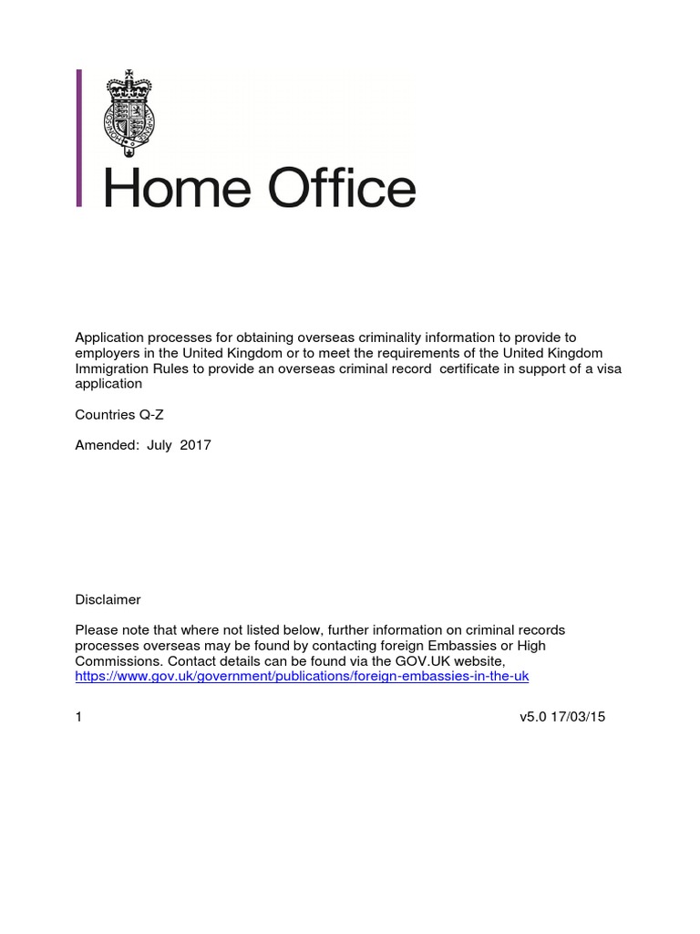 Overseas Criminal Record Certificate Guide | PDF | Criminal Record ...