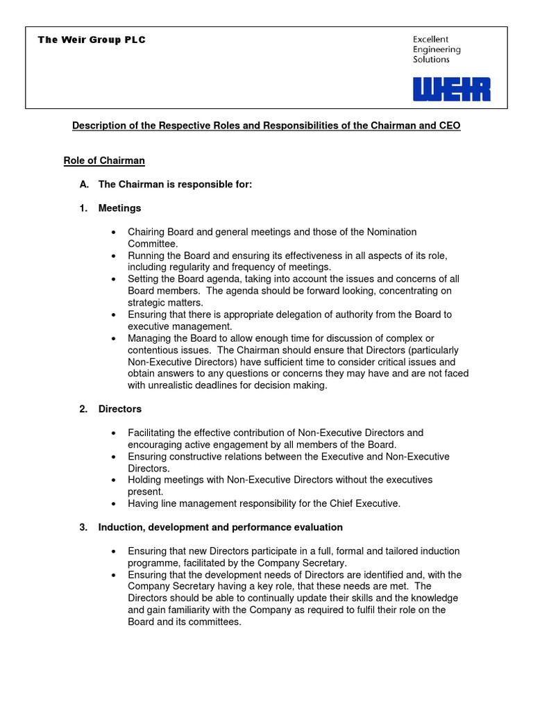 Chairman and CEO - Respective Roles and Responsibilities Q 1 ... (PART ...
